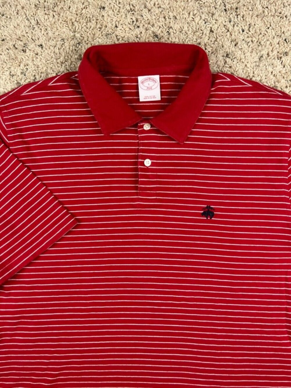 Brooks Brothers 346 Polo Shirt Mens Large L Short Sleeve Golf Red White Striped